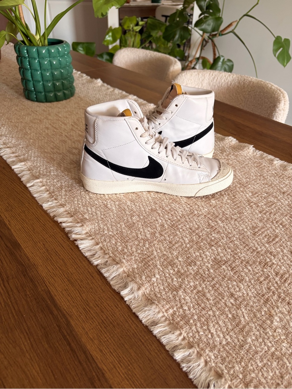 Nike White High-Top Sneakers with Black Swoosh - Picture 2 of 5